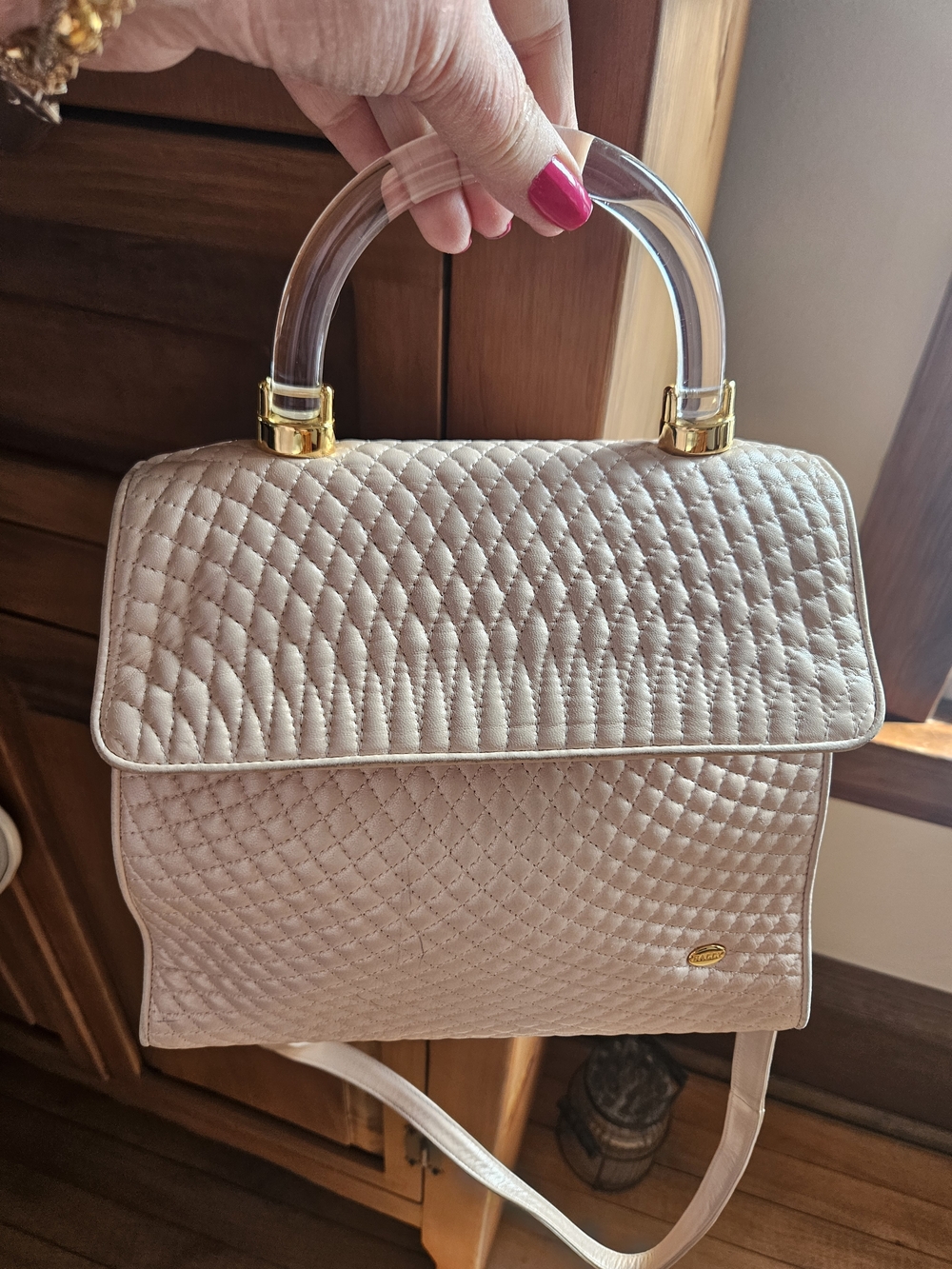 Bally Quilted Crossbody Bag in Blush Pink with Clear Top Handle - Picture 2 of 11